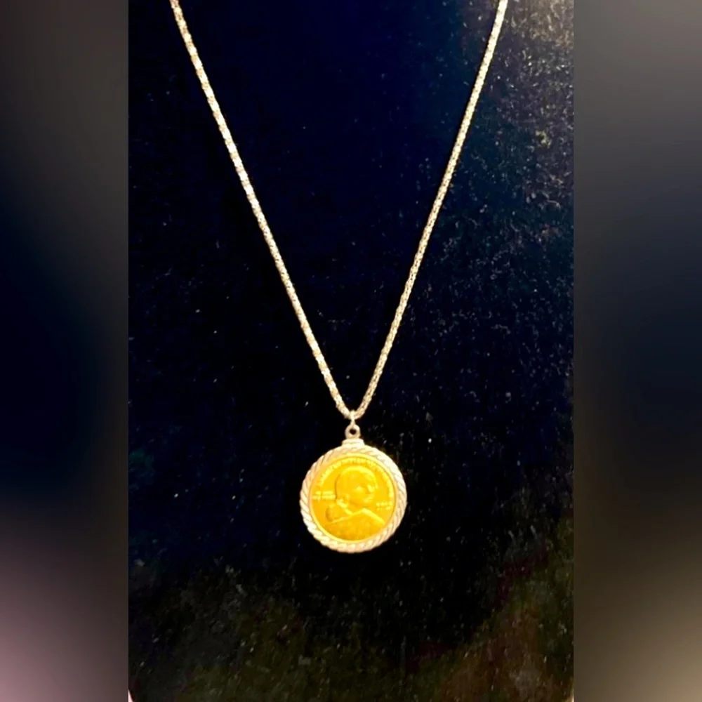 American Indian Relief council 2013 coin Pendant On Silver-Tone Chain - Picture 1 of 7